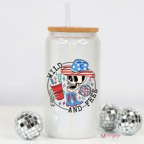 Wild and Free White Glitter Glass Cup