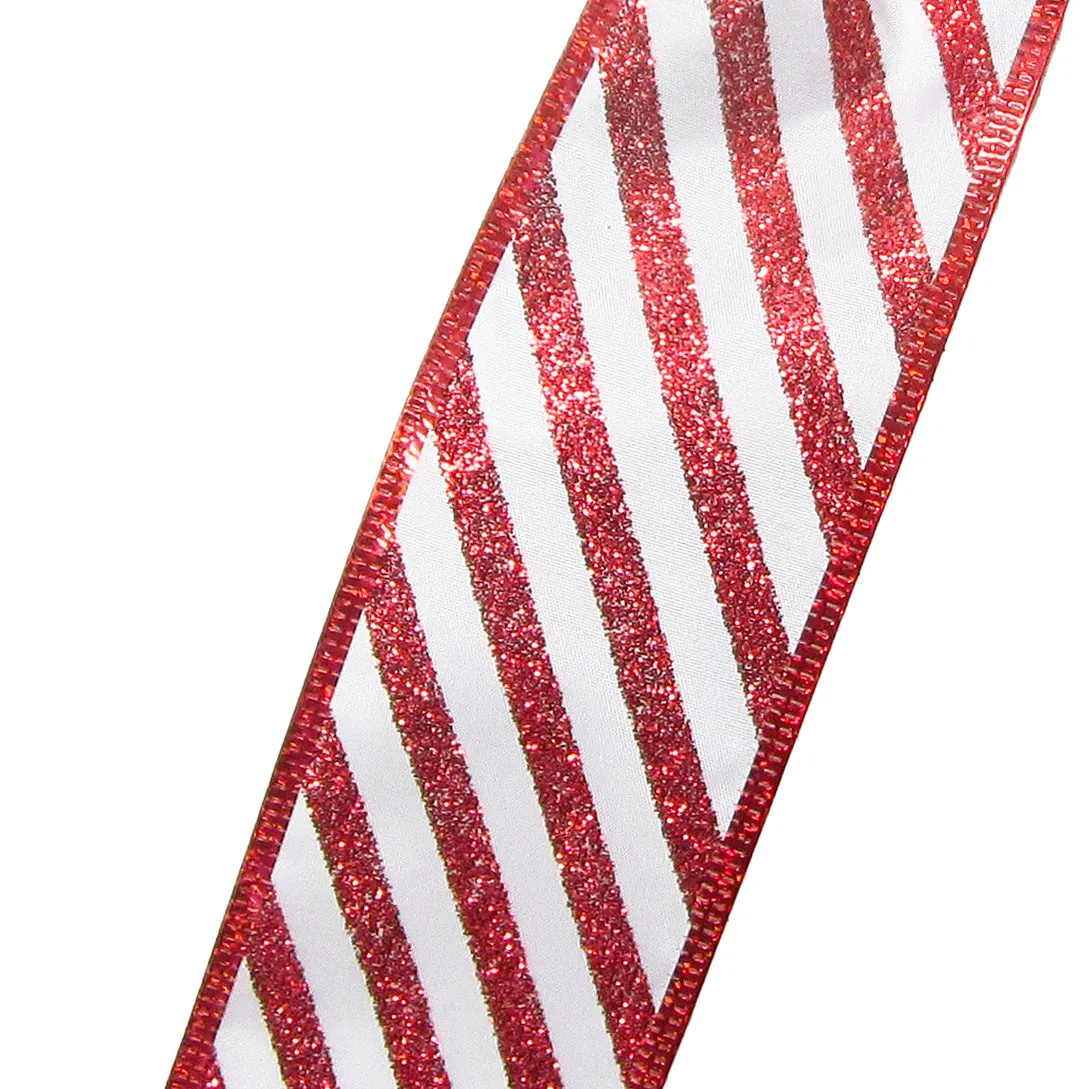 Wired Candy Cane Glitter Stripes Ribbon (#40-2.5"Wx10Yards)