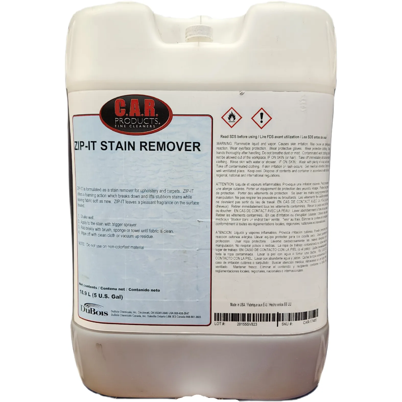 XCP CAR-17405 CAR Products Zip-It Stain Remover (5 gal)