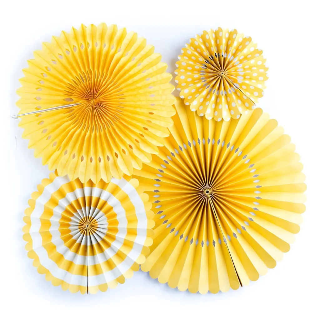 Yellow Party Fans (4 pack)